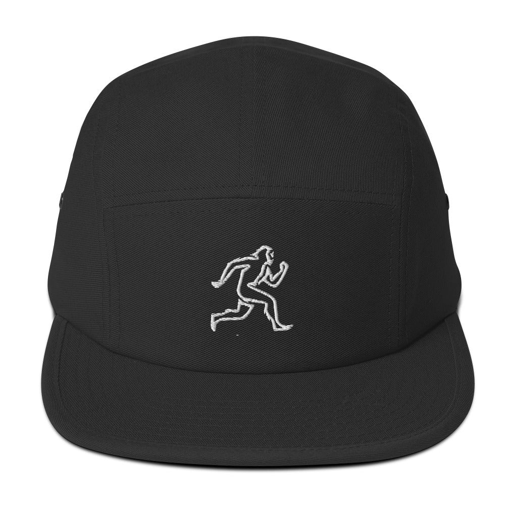 Embroidered Bigfoot Running Logo Black 5 Panel Cap