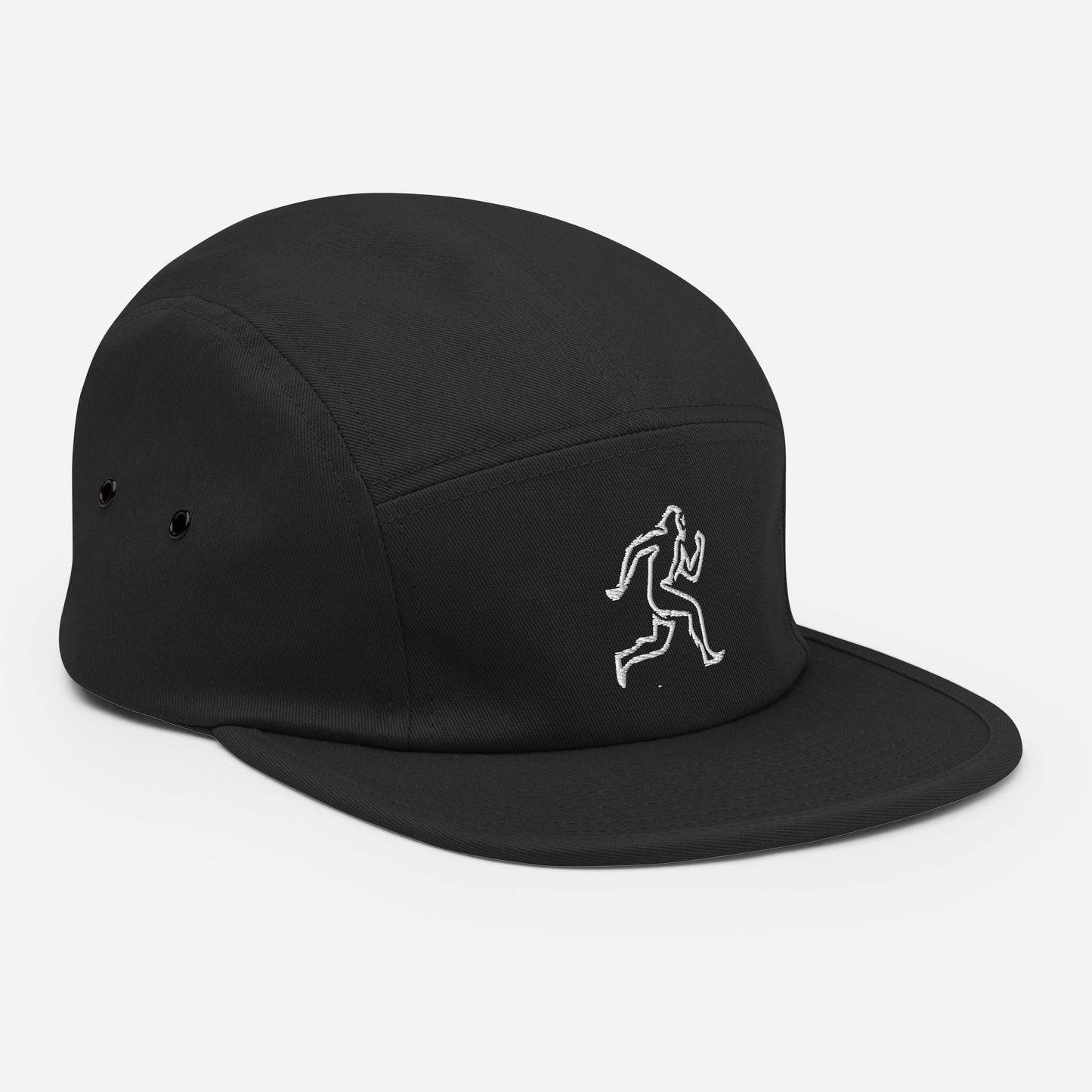 Embroidered Bigfoot Running Logo Black 5 Panel Cap